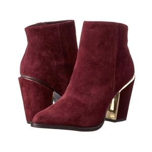 Aldo maroon suede boots with gold heel